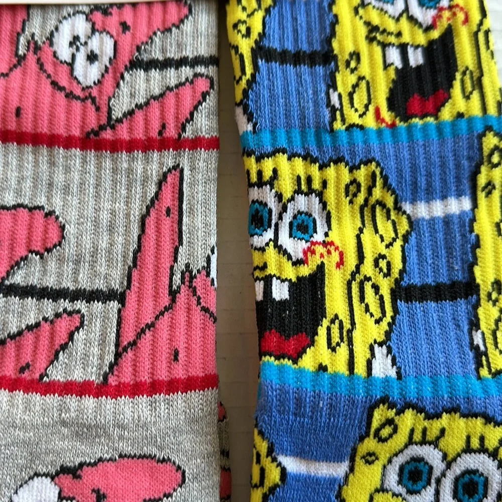 2 pairs Novelty Sponge Bob Square Pants and Patrick warm crew socks